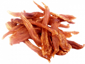 dried organic chicken breast strips, no preservatives, salt or chemicals of any type.