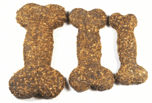 Dog biscuits in three sizes, small, large and jumbo