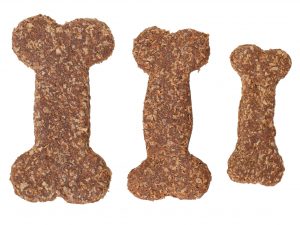 Homemade Beef dogbone biscuits in three sizes, small, large and extra large